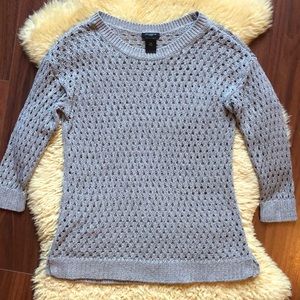 Ann Taylor | Grey Open Knit Sweater- Medium Petite